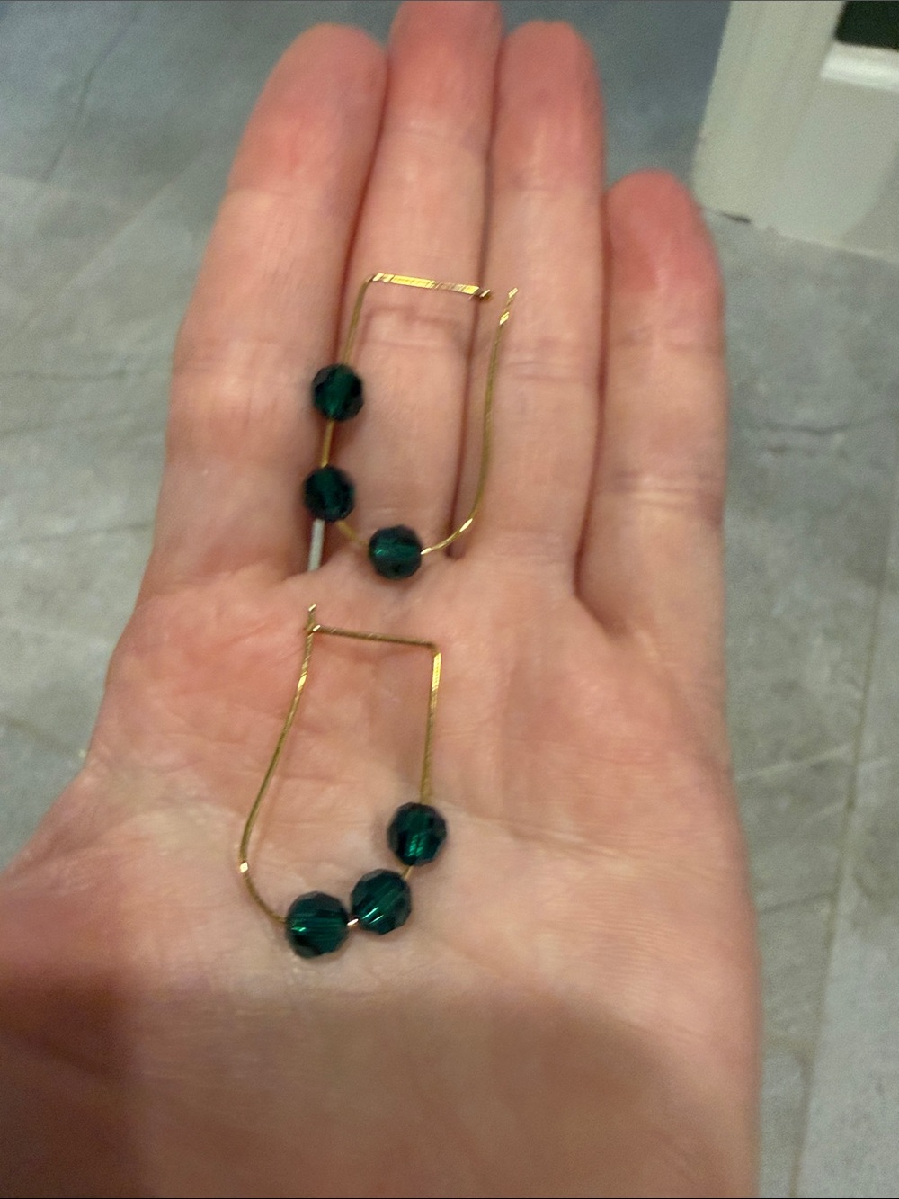 Touchstone Crystal Gold-Tone Hoop Earrings with Dark Green Faceted Beads